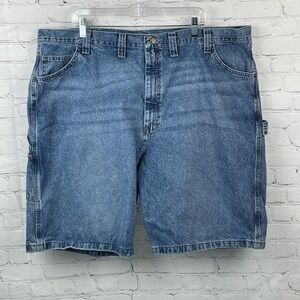 Wrangler Carpenter Shorts Mens 46 Blue Flat Front Washed Hammer Loop